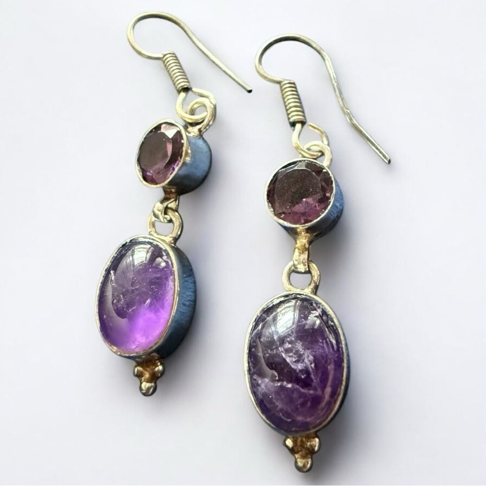 PURPLE GEMSTONE DROP EARRINGS – HANDCRAFTED BOHO CHIC FOR WOMEN